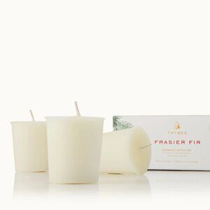 NEW Thymes Frasier Fir Votive Candle Set of 3 Evergreen Christmas Holiday White